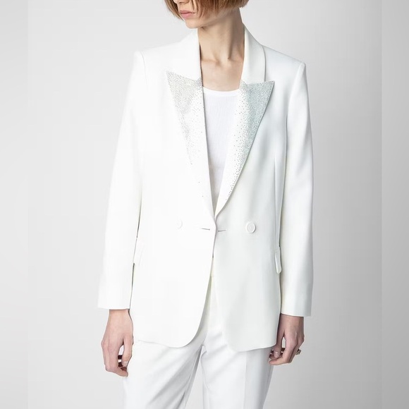 NWT Zadig & Voltaire Visit Strass Blazer Rhinestone Judo White Sz 42 - Picture 1 of 14
